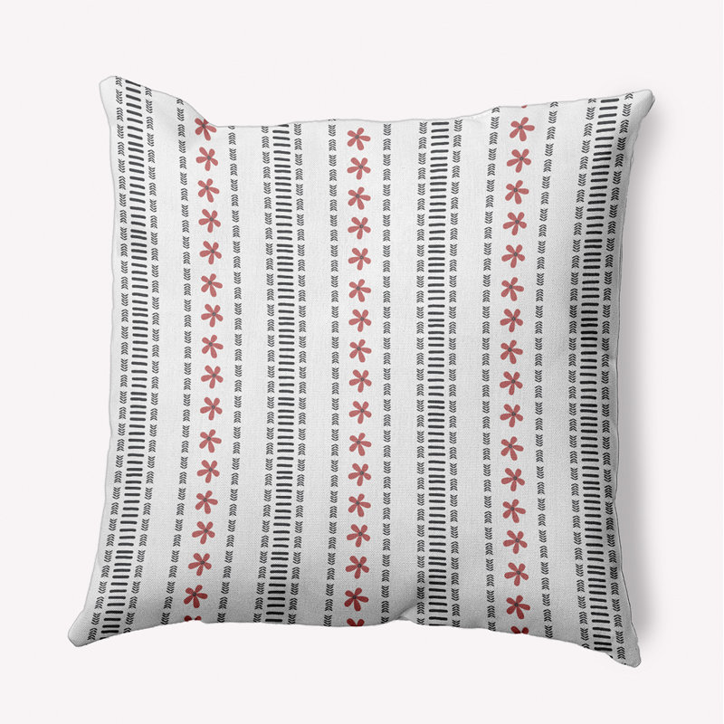 Coussin intérieur / extérieur Leafy Branch, H 16 po x l 16 po, Rose / rayures grises