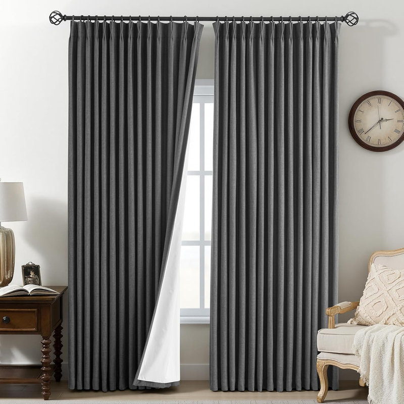 YZ Home Linen Pinch Pleated 100% Blackout Curtains for Bedroom and Living Room Darkening Thermal Window Curtain Drapes with 16pc Hooks(2 pages)