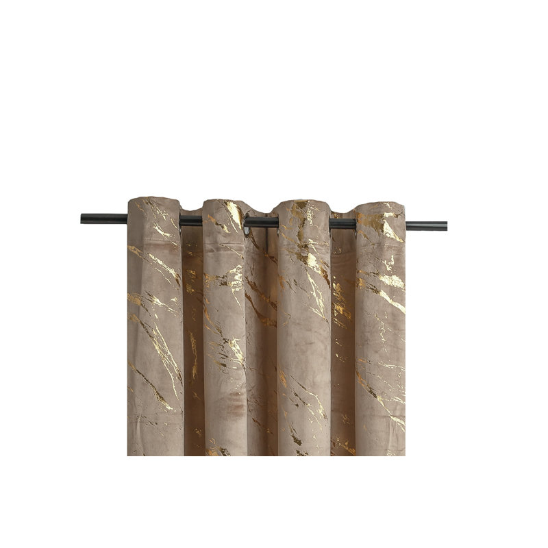 Harto Velvet Room Darkening Curtain Single Panel, Beige/Gold