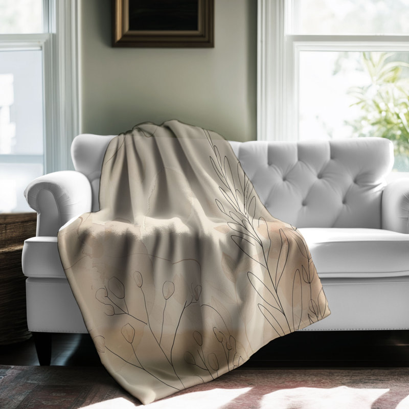 Floral beige organique - 1 pièce Sherpa Premium, Lit simple