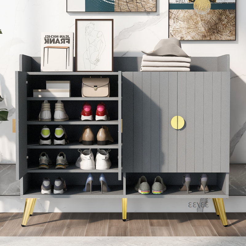 20 Pair Stackable Shoe Storage Cabinet, Grey