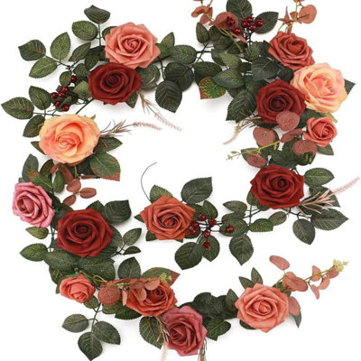 5.9FT Artificial Flower Garland Rose Leaves Floral Garland for Wedding Ceremony Party Backdrop Decor Arch Flowers Mantel Table Centerpieces Decorations