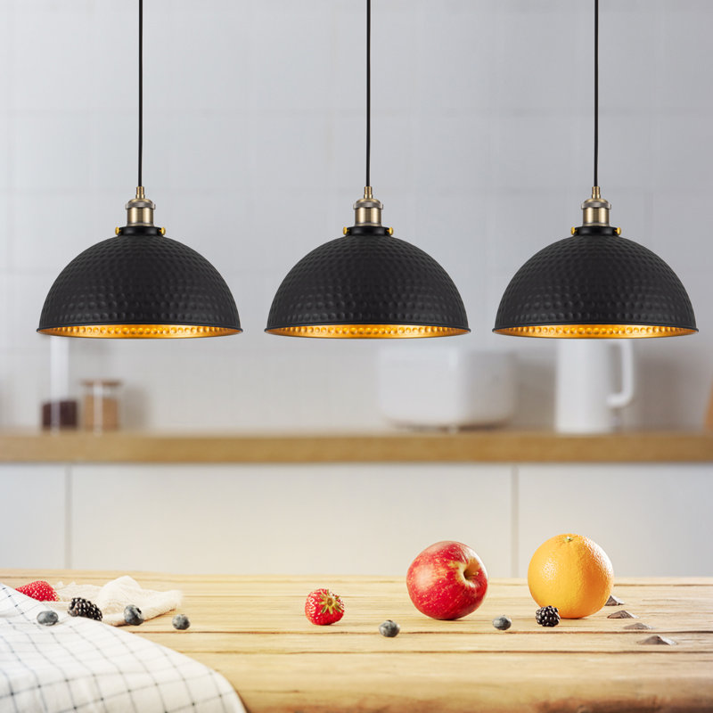  Ensemble de luminaire suspendu en forme de dôme noir et doré 11,8 pouces pour îlot de cuisine, Paquet de 3, Black