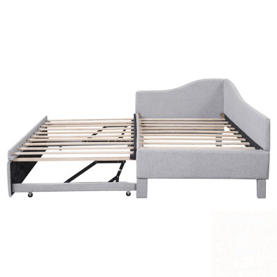 Twin Size Upholstered L-Shaped Daybed with Pop Up Trundle