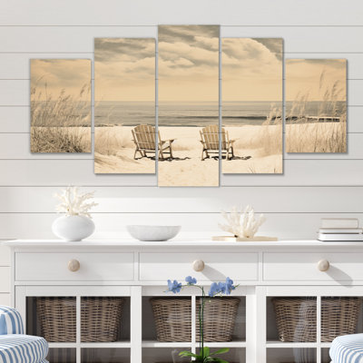 Beachside Whispers V - Décoration murale nautique et plage - 5 panneaux