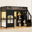 Lit mezzanine avec escalier de rangement, bureau intégré, étagères ouvertes, panneau de fenêtre décoratif, bande lumineuse DEL et port de chargement USB-662385428-662385430