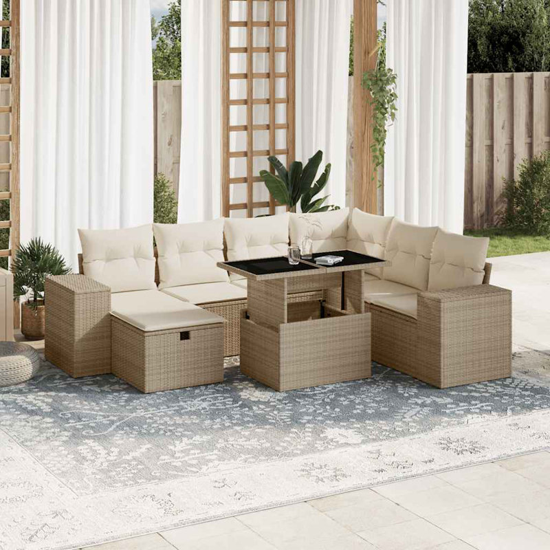 Ensemble de canapé de jardin en rotin PE beige, acier thermolaqué Vidaxl, verre trempé