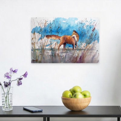 Alert Fox In Reeds Rustic Serene Contemporary Fox Nature Wildlife Wall Art Print