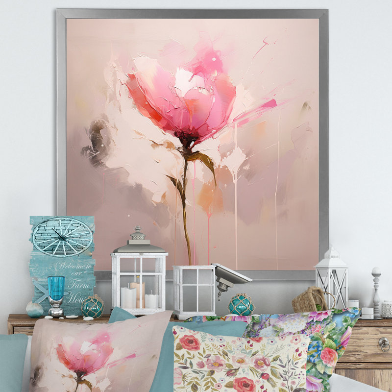 «Coral Elegance» - impression, Cadre simple argenté, H 30 po x l 30 po x P 1 po