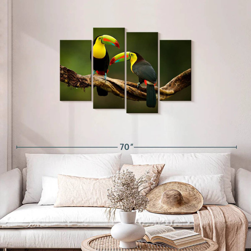 Toucans sur une branche, H 27 po x l 43 po