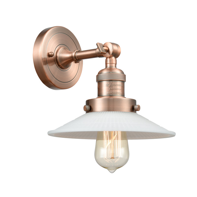 Miramontes Dimmable Bath Sconce, 60 Watt Vintage Incandescent Bulb, Antique Copper, Matte White Halophane