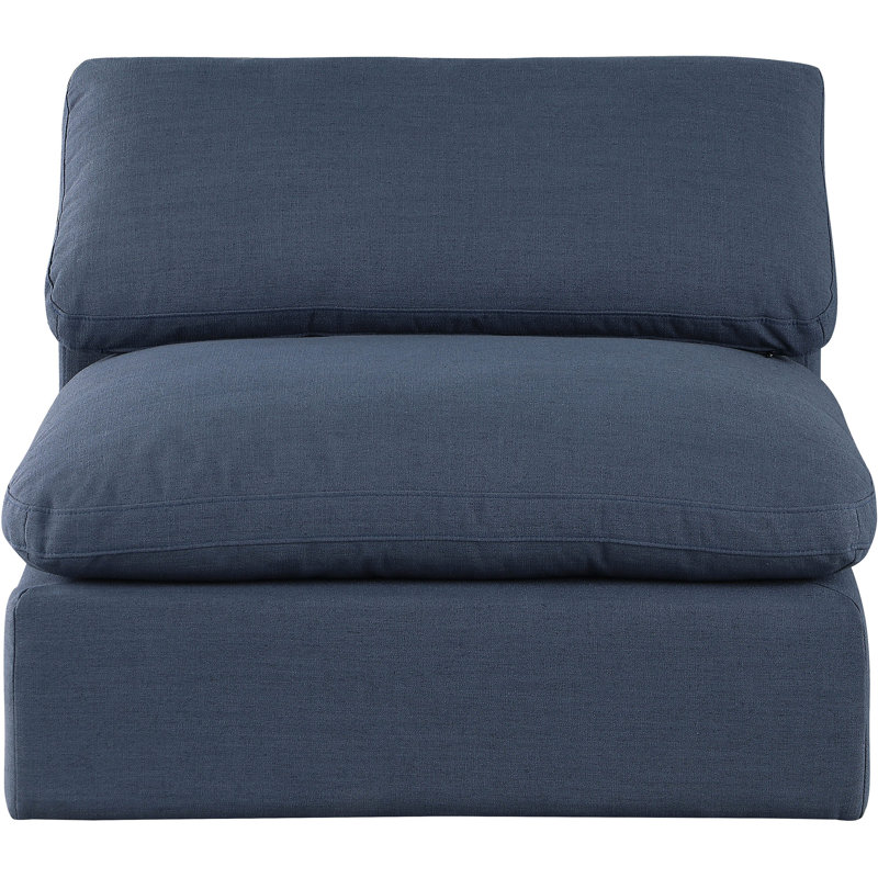 Chaise sans accoudoirs en tissu texturé Hrissonka, Tissu texturé en lin bleu marine