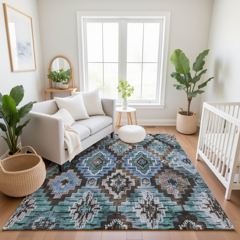 Tapis aztèque Jakiyra AMF1891 lavable à la machine de qualité supérieure, Rectangle 9 pi x 12 pi
