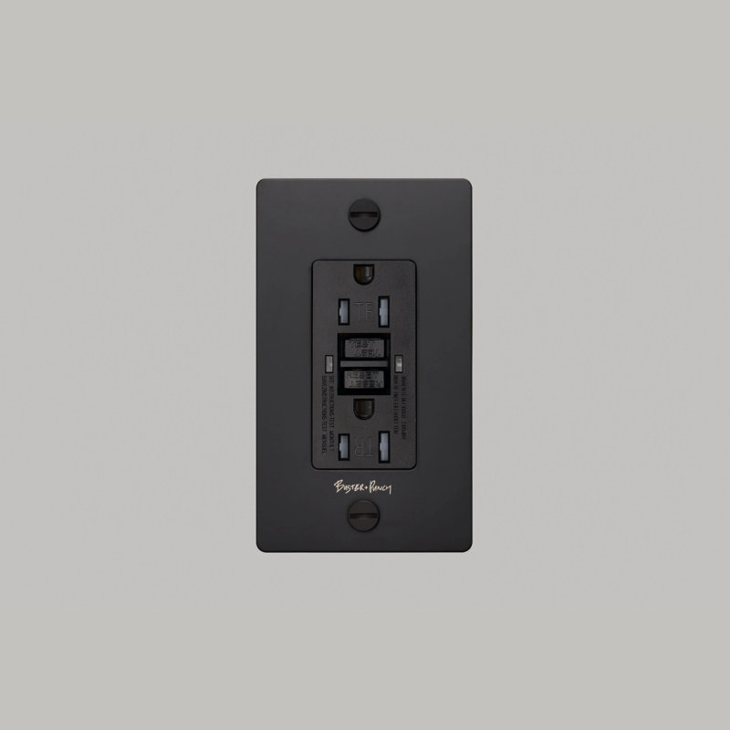 1G Duplex GFCI Outlet / With Logo, Matte Black