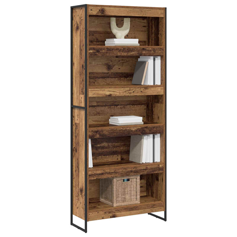 Steel Book Cabinet Bookcase, (5 Shelves) 190cm. H x 80cm. W x 30cm. D, Old Wood