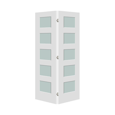 80'' Solid Core Manufactured Wood 5-Lite Frosted Glass Bi-fold Door With Installation Hardware Kit
