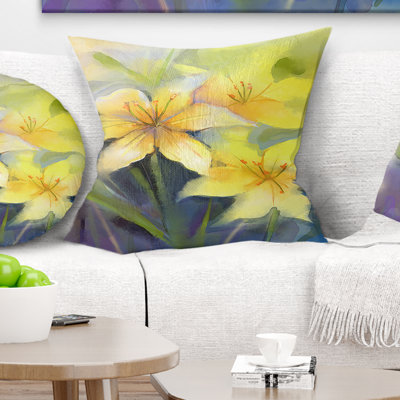 Fleur de lis jaune aquarelle - coussin à imprimé floral
