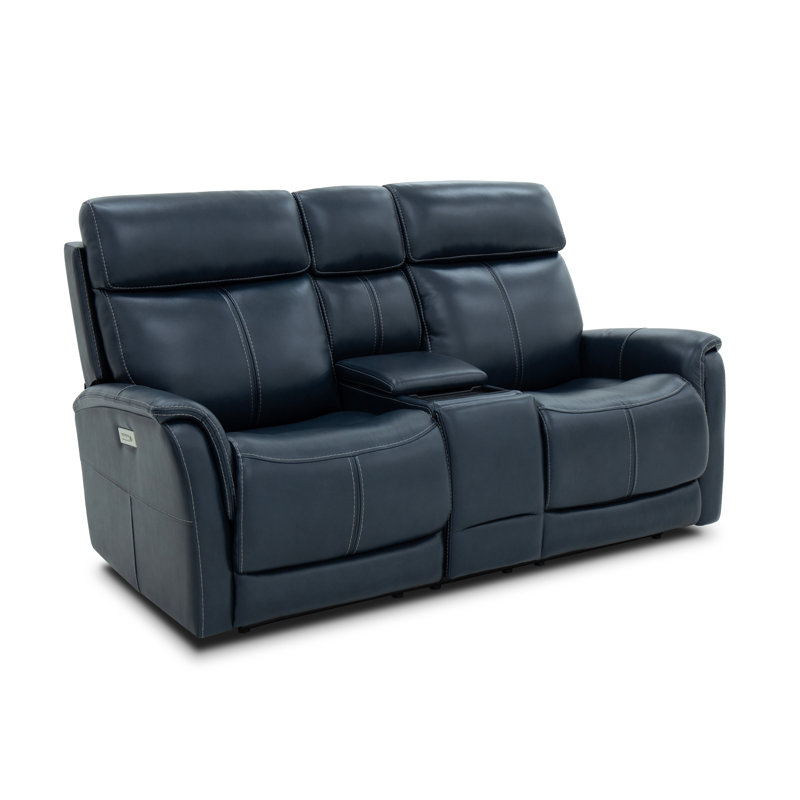 Panorama Reclining Loveseat With Console, Power Headrests & Lumbar, Blue