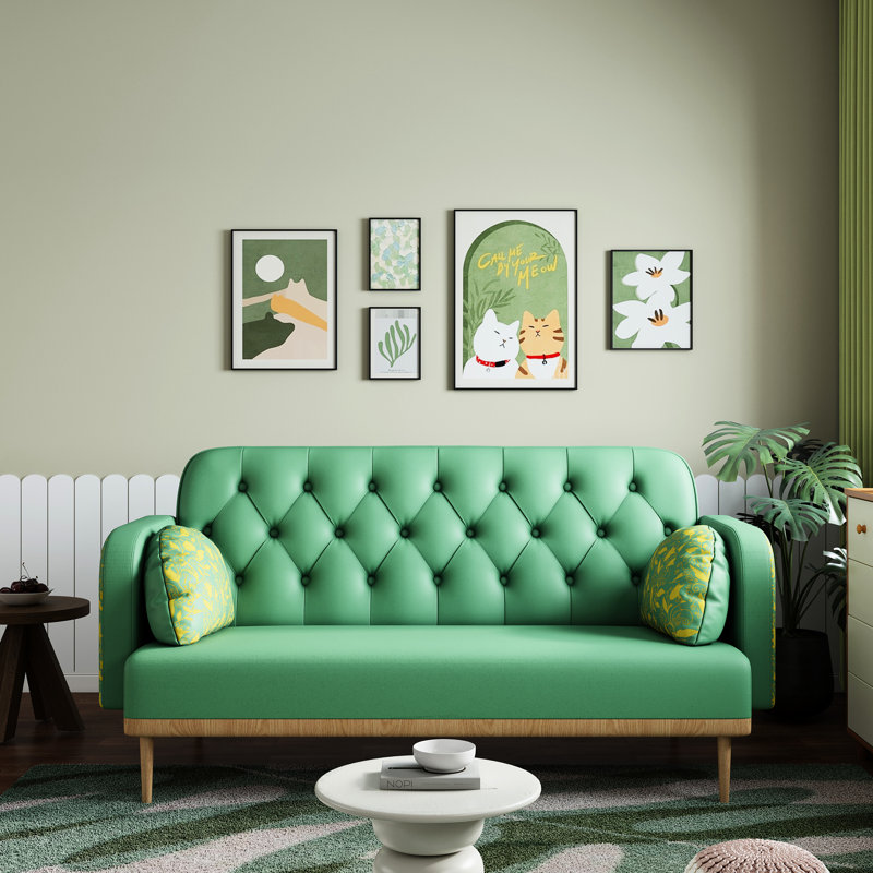 Moderne 2 avec décoration tulipe - cuir de polyuréthane rembourré, 2 coussins décoratifs en forme de boulette douillette, structure en bois massif stable, cadre d'action à deux places sans effort d'assemblage