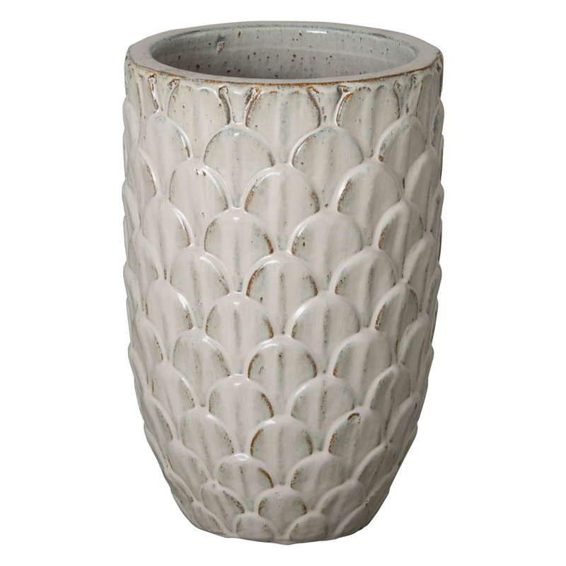 Handmade Ceramic Pot Planter, 19" H x 12.5" W x 12.5" D, Antique White