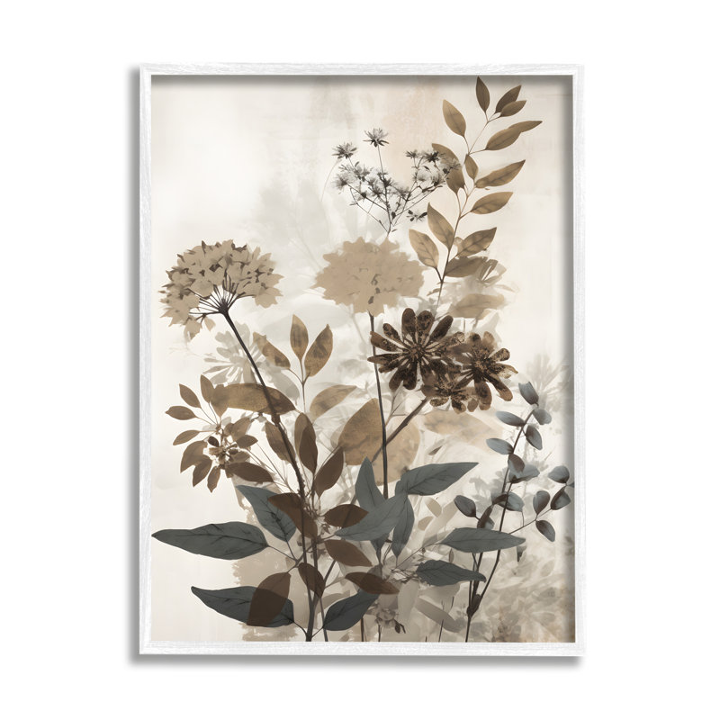 Bb-288 - Cadre de feuillage sauvage rustique encadré sur bois, Giclée encadrée blanc bord de mer
