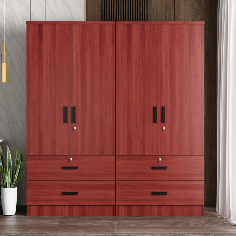 Armoire double avec 4 portes minces et 4 tiroirs! , Acajou