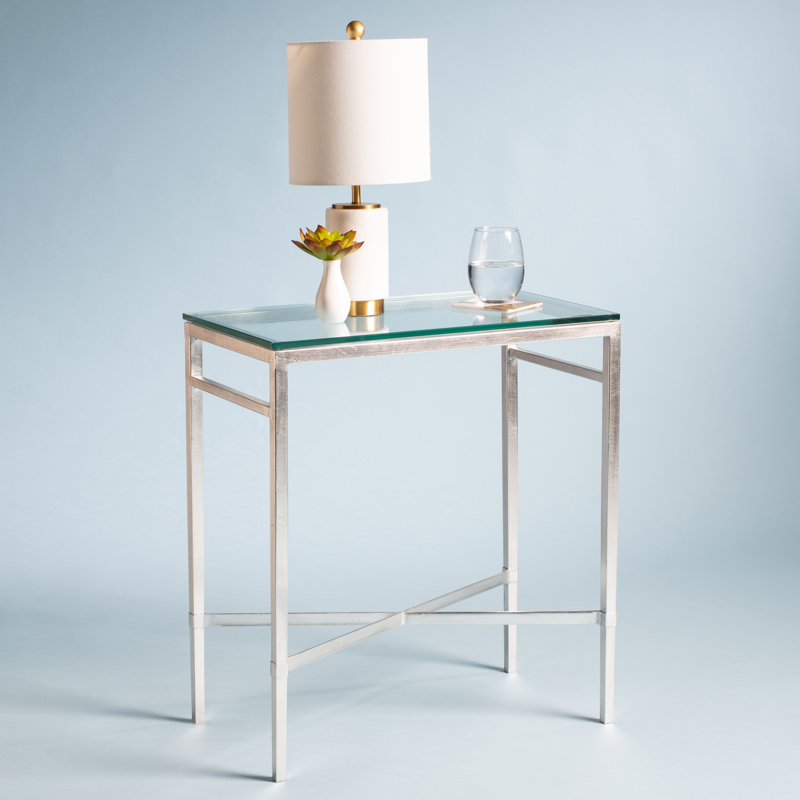 Vera Glass End Table, Antique Silver Gilt