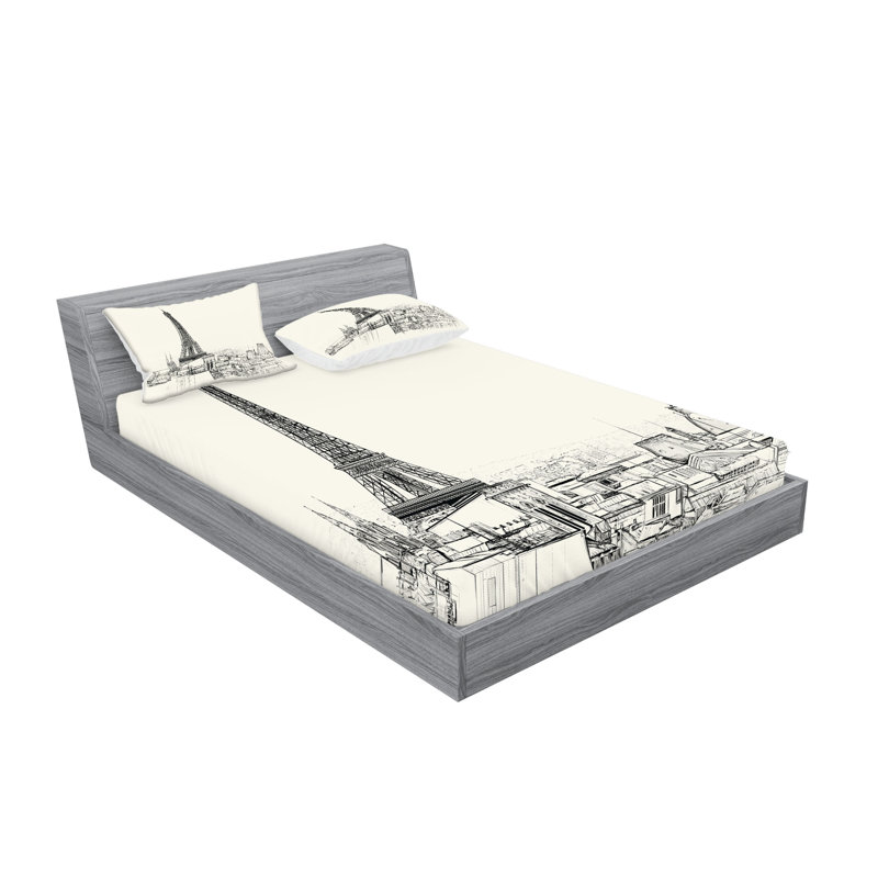 Ensemble de draps et taies décoratives Ambesonne City Love, coquille d'œuf et noir