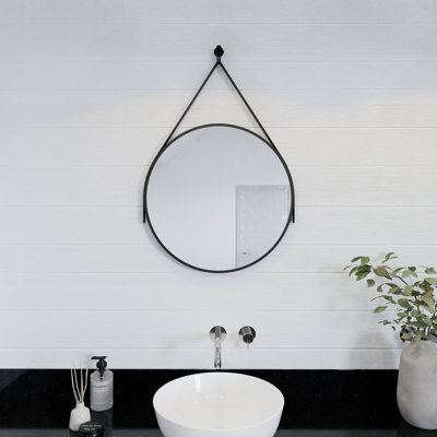 Hanging Round Mirror with Black Metal Frame