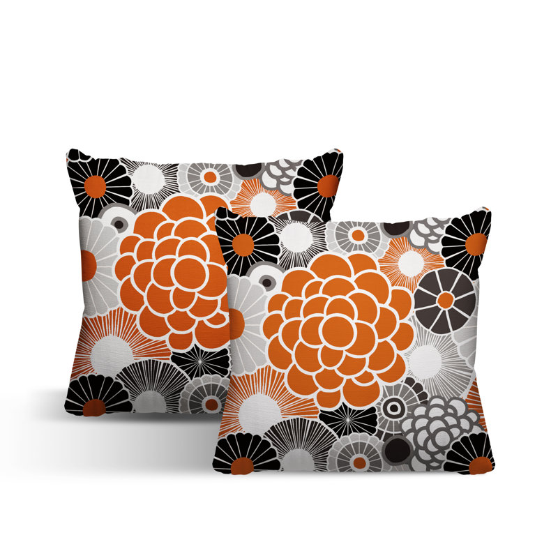 Floral Outdoor Reversible Throw Pillow, 17W" x 17H", Orange