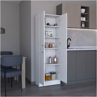 Armoire de rangement pour garde-manger Lynch 71 po de hauteur, avec 4 portes, 5 tablettes réglables, armoire autoportante pour le salon, la buanderie