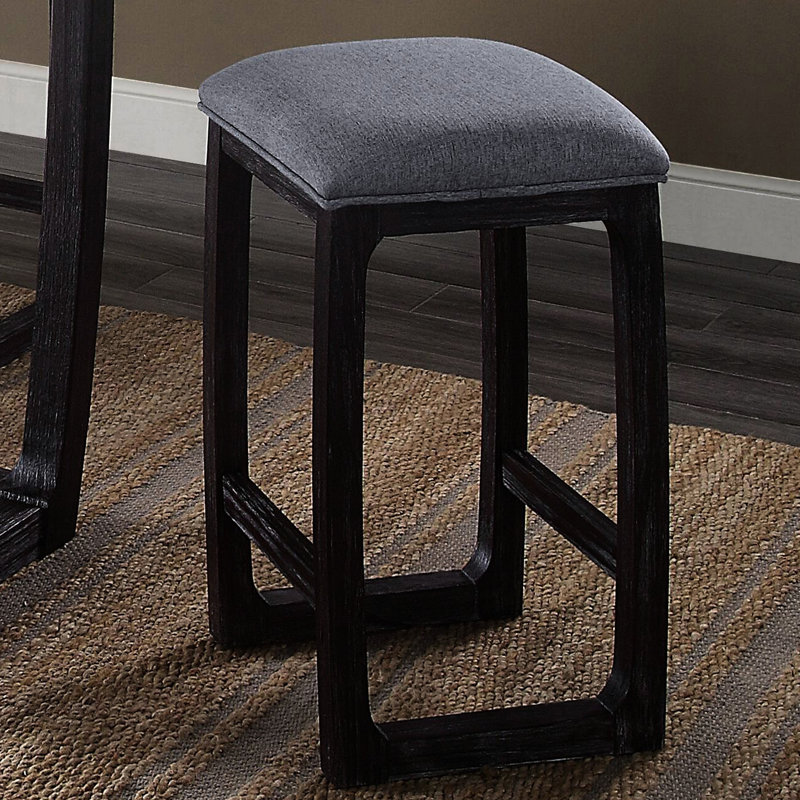 Chaise de comptoir patinée avec assise grise - base et coussin de tabouret de chambre rustique