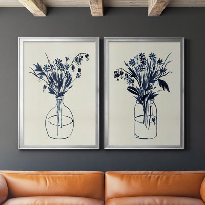 Indigo Floral Vase I - Ensemble de 2 reproductions de cadres photo sur toile