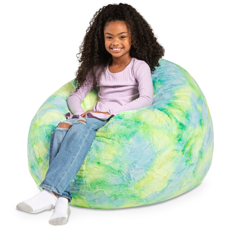 Cocoon 4 Foot Kids Bean Bag Chair - Faux Fur - Fun Colors, Firefly Yellow