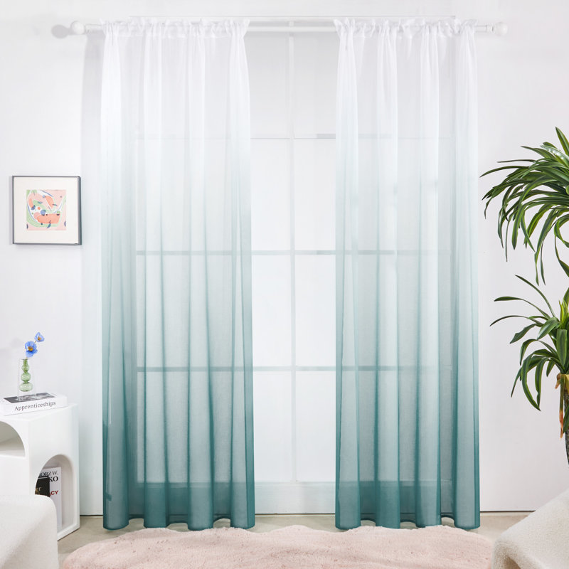 Zhejno Sheer Curtain Pair, 52" W x 84" L, Grayish Blue