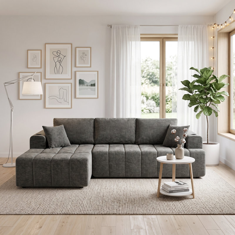 Canapé modulaire en chenille en nuage Aino avec porte-gobelets et poches latérales Aino, Gris foncé