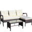 Mobilier d'extérieur 3 pièces pour patio: canapé modulaire avec coussins beiges et table basse