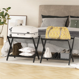 Folding Bamboo Luggage Rack Setof 2