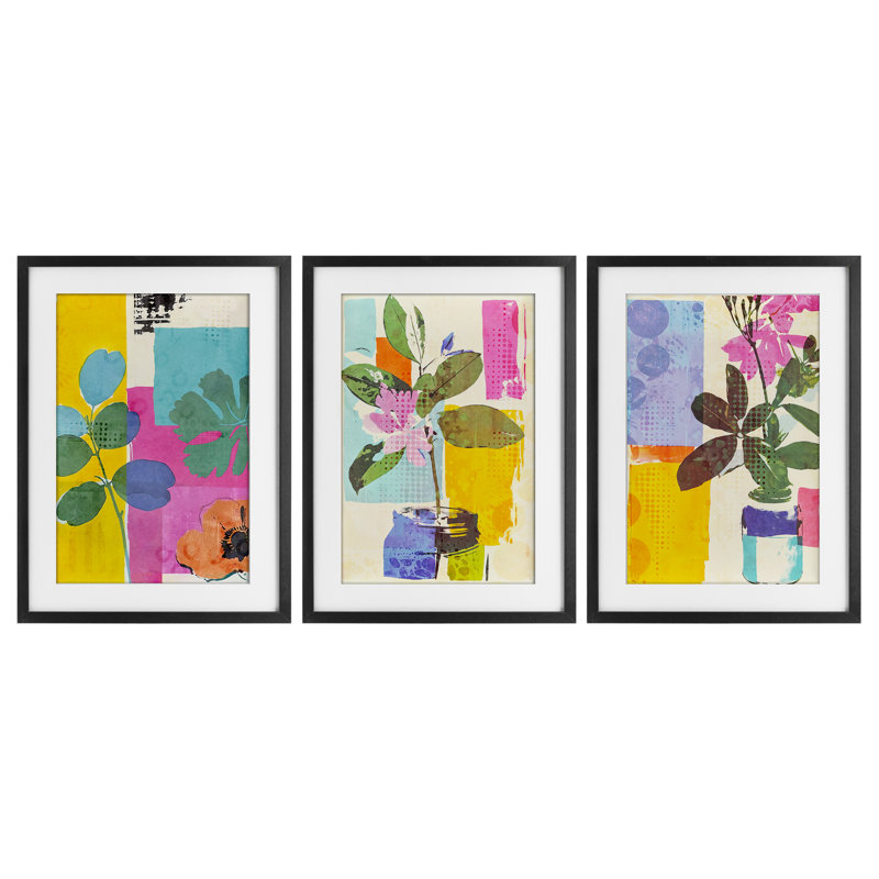 «Drifting Bloom Botanicals», ensemble de 3 reproductions encadrées sous verre, design par Andrea Haase, H 23 po x l 51 po
