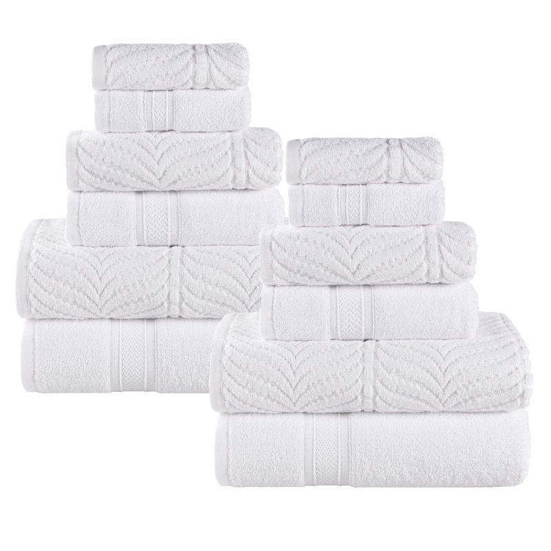 Ensemble de serviettes de bain en coton uni et jacquard pur à chevrons 12 pièces Purdey, Blanc