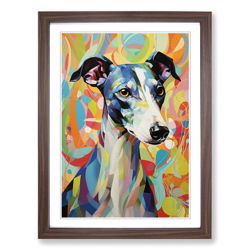 Whippet Hard Edge Painting - Framed Print, Walnut , 64cm H x 46cm W x 2cm D