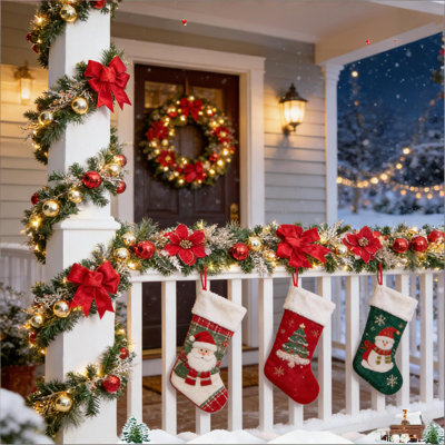 Guirlande de Noël illuminée 6 pi avec lumières avec 20 lumières, rubans et ornements de boules