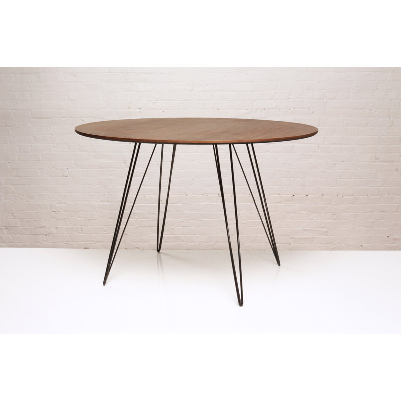 Williams Walnut Round Metal Base Dining Table, Black, 30" H x 46" L x 46" W, Walnut
