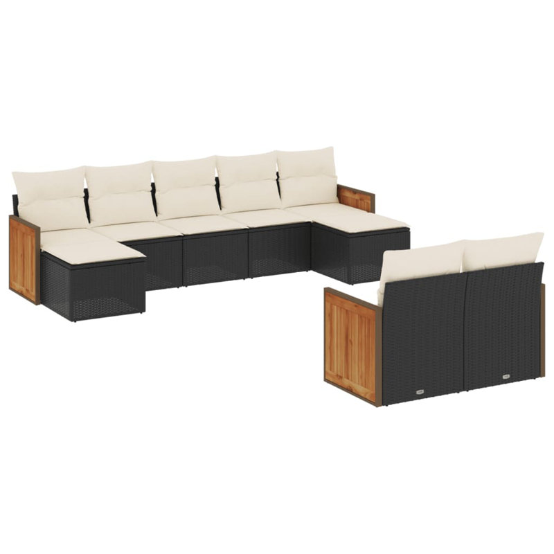 Ensemble de canapé de patio Vidaxl 9 pièces en rotin PE noir Matériaux résistants aux rayons UV