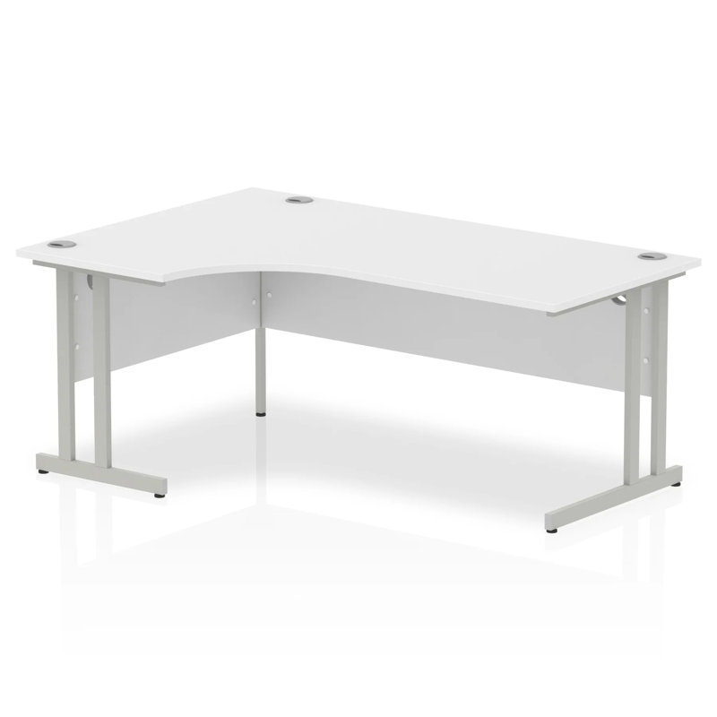 Impulse L-Shaped Metal Base Computer Desk, Left Hand Facing, 73cm H x 180cm W x 120cm D, White/Silver