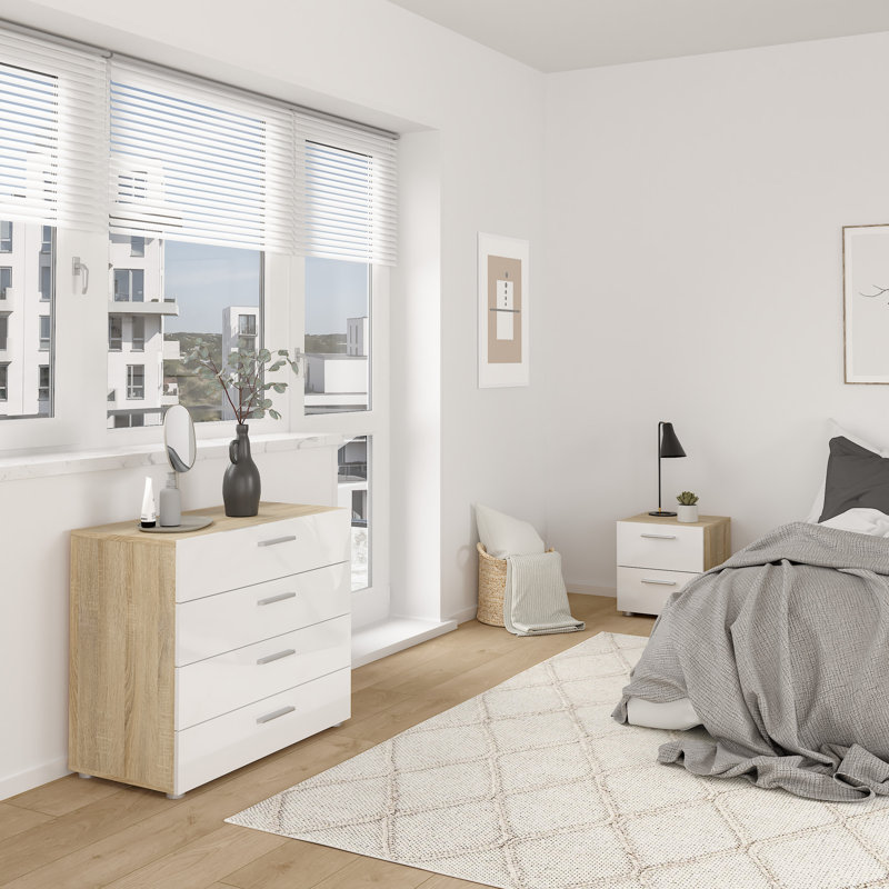 Ensemble de chambre à coucher - commode et table de chevet, 2 pièces Pepe, chêne / blanc ultrabrillant