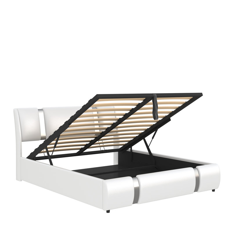 Lit-bateau avec rangement Keyshon, Double, Blanc