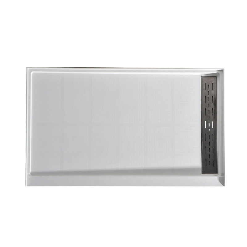 Base de douche ANZZI L 32 po Base de bac de douche d'angle avec drain en acrylique blanc marine brillant, Oui