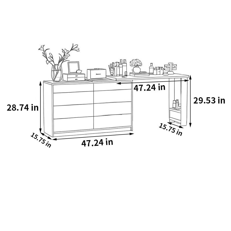 Bureau multifonctionnel avec tiroir et commode