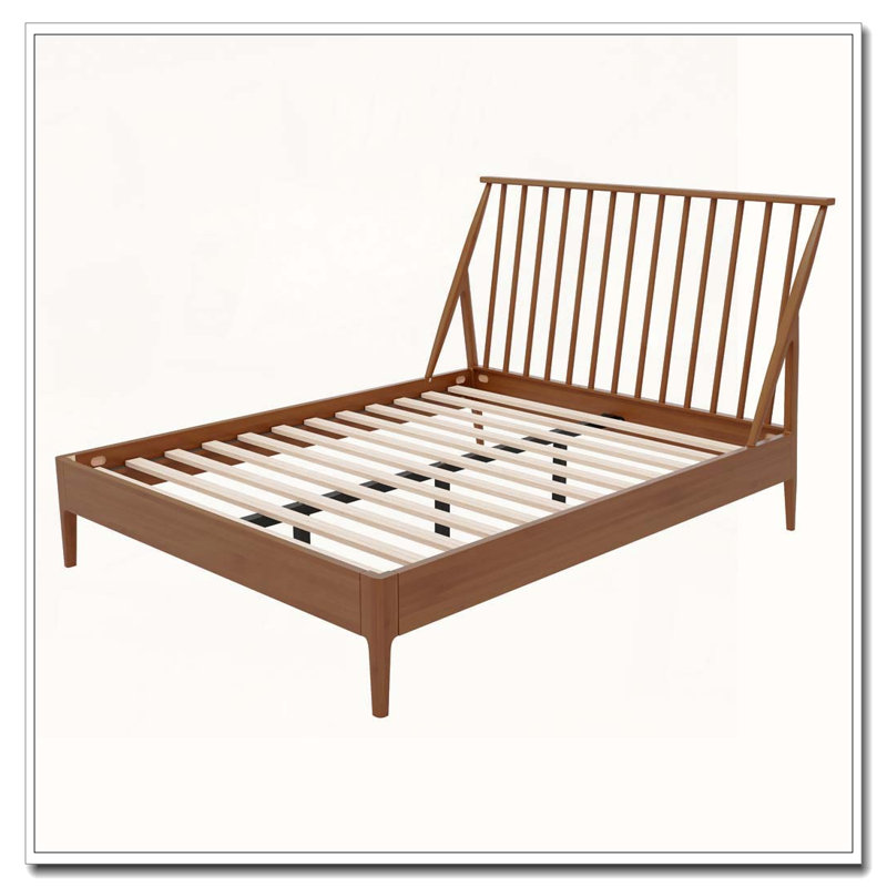 Grand lit plateforme en bois de bambou massif avec tête de lit haute de 46,5 po, Brun, Grand